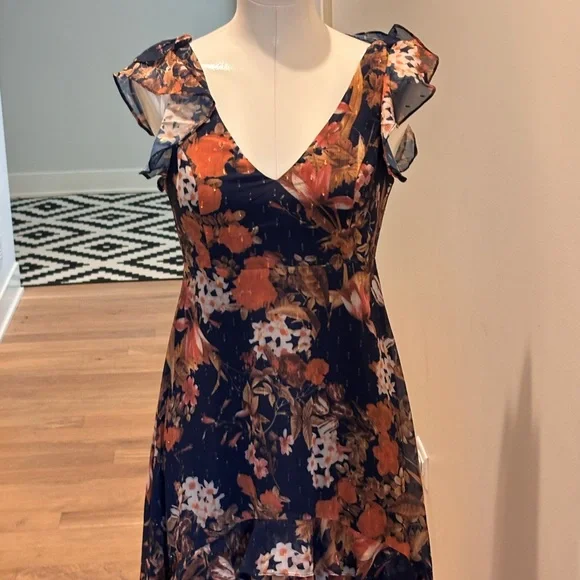 lulus Stunning Favorite Navy Blue Floral Ruffled High-Low Maxi Dress - Picture 7 of 9